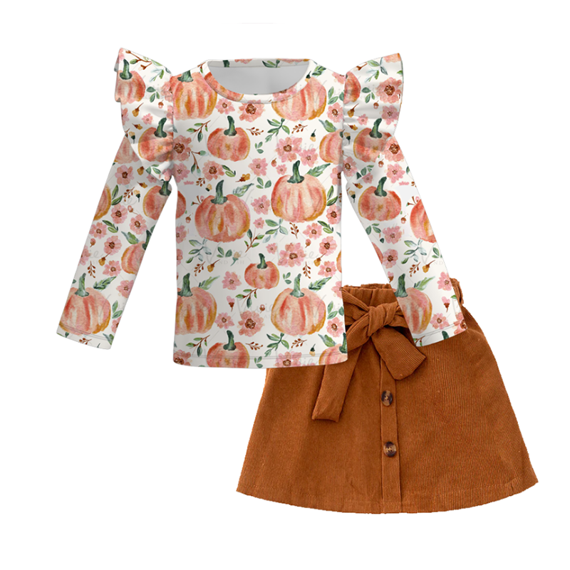 (Pre Order+Skirt In Stock)Girls Thanksgiving Print Skirt Set