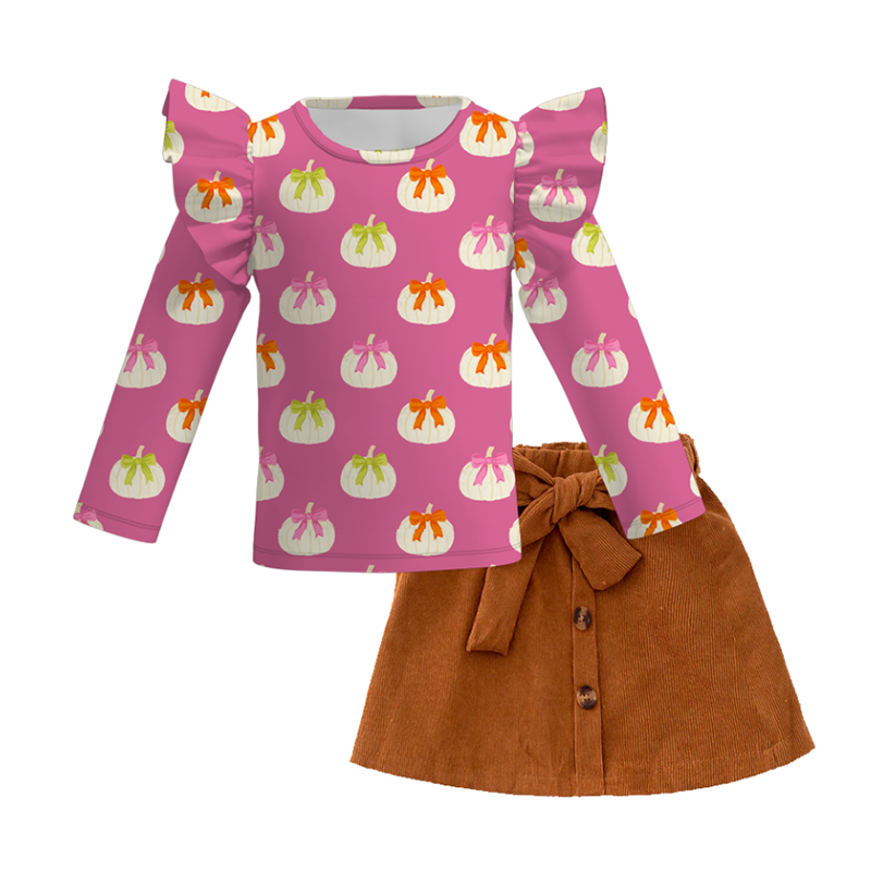 (Pre Order+Skirt In Stock)Girls Thanksgiving Print Skirt Set