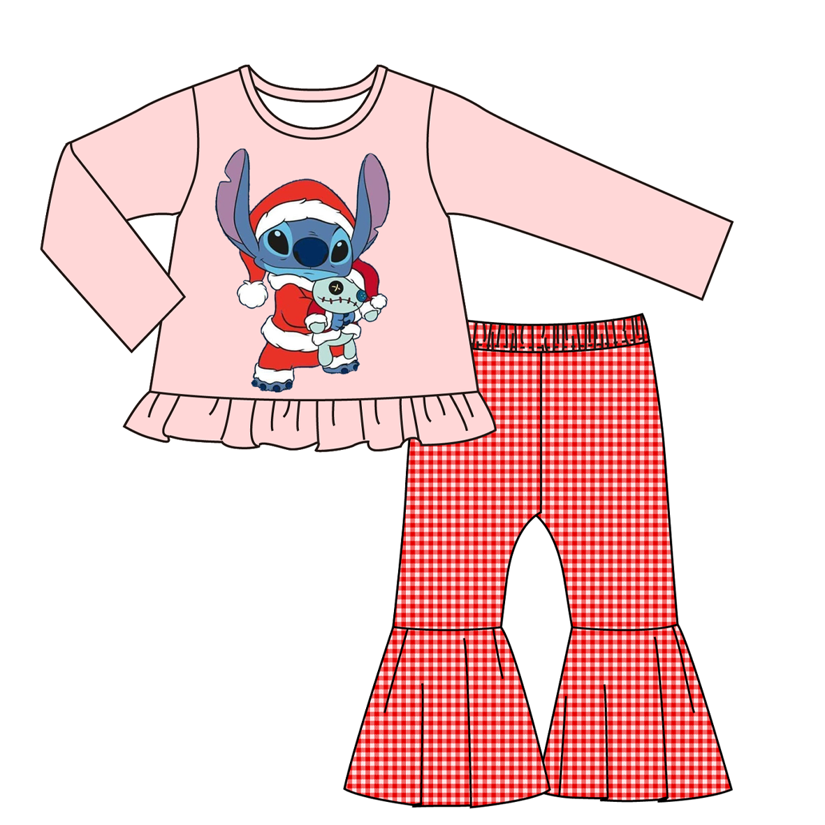 (Pre Order)Girls Christmas Cartoon Print Outfit Set