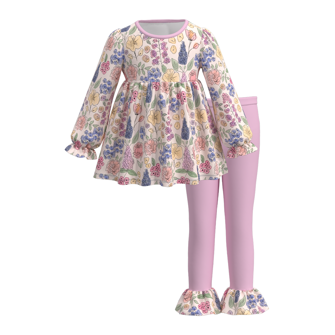 (Pre Order)Girls Fall and Winter Basic Print Outfit Set