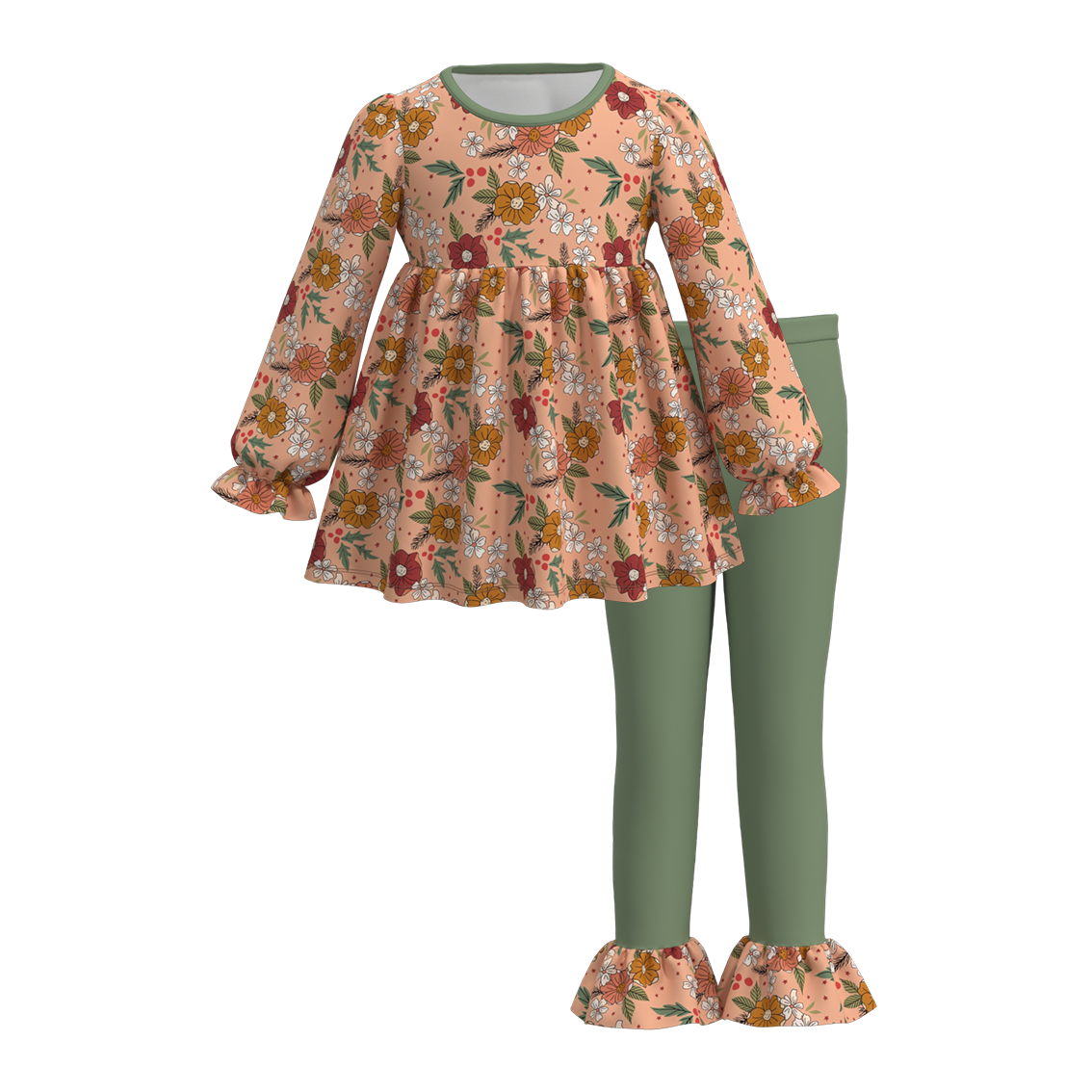 (Pre Order)Girls Fall and Winter Basic Print Outfit Set