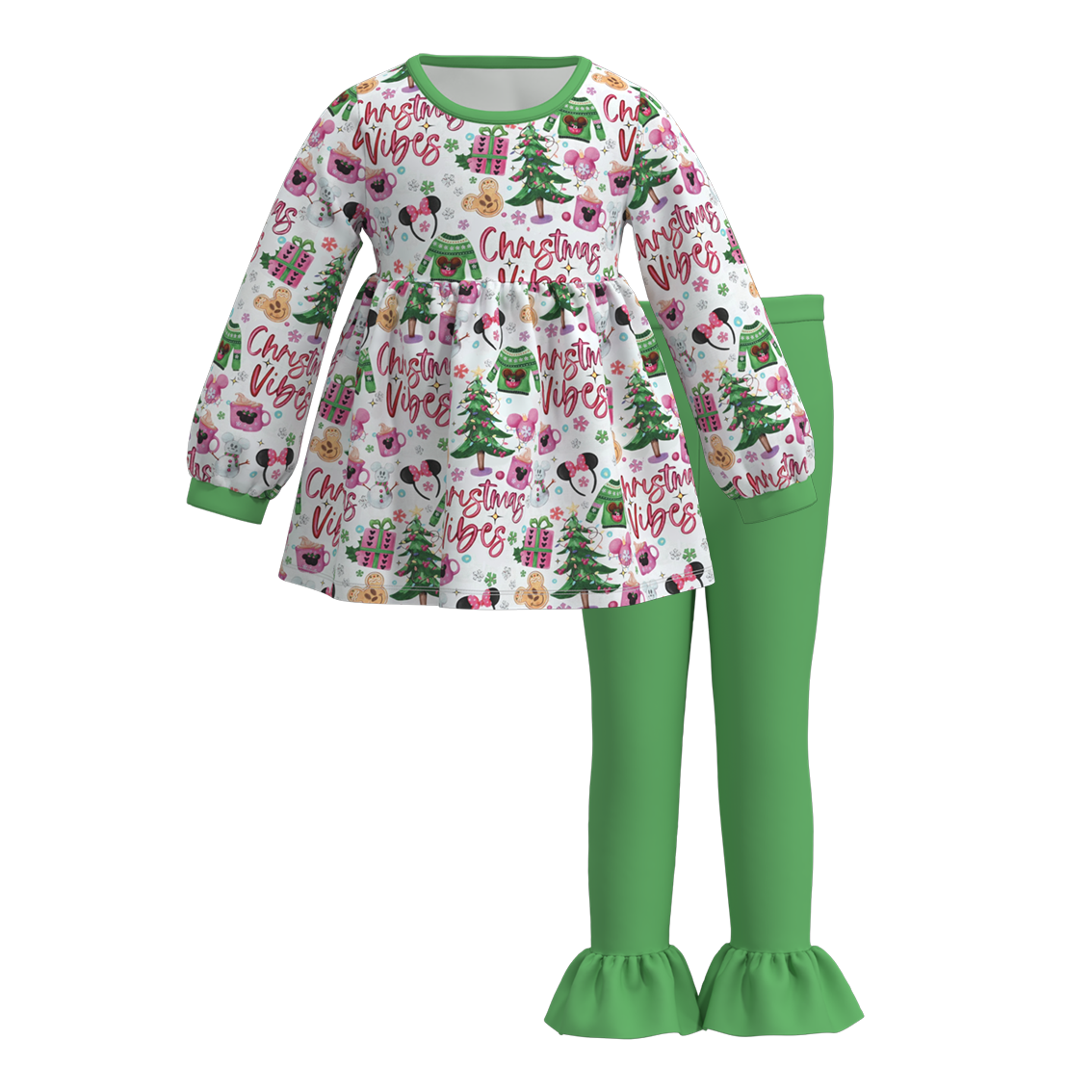(Pre Order)Girls Christmas Print Outfit Set