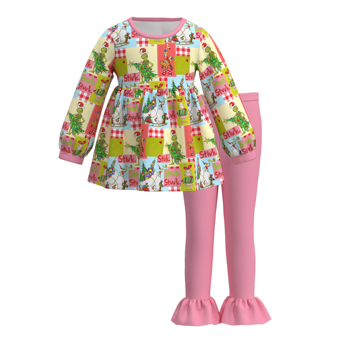 (Pre Order)Girls Christmas Print Outfit Set