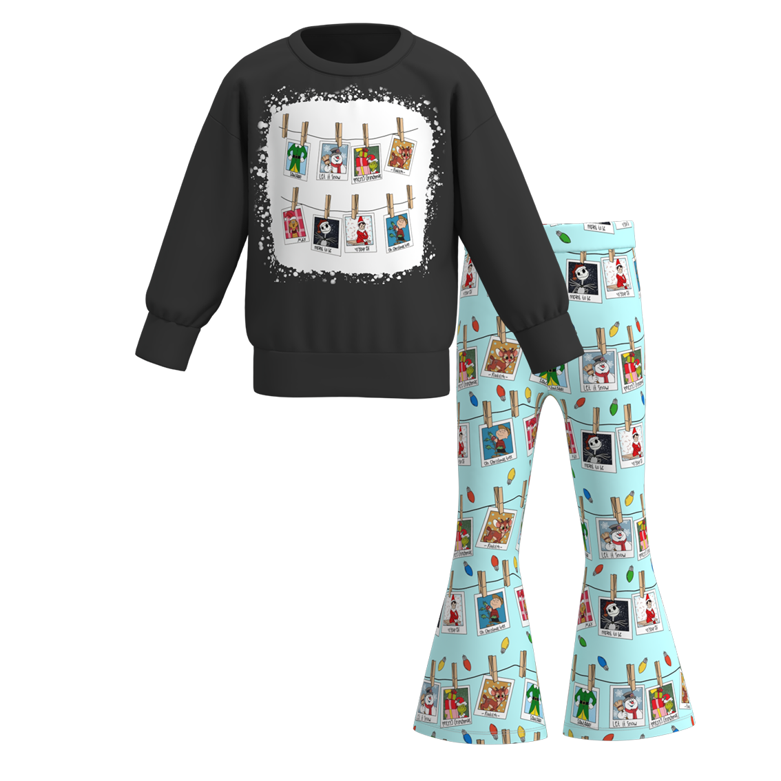 (Pre Order)Girls Christmas Print Sweatshirt Bell Pants Set