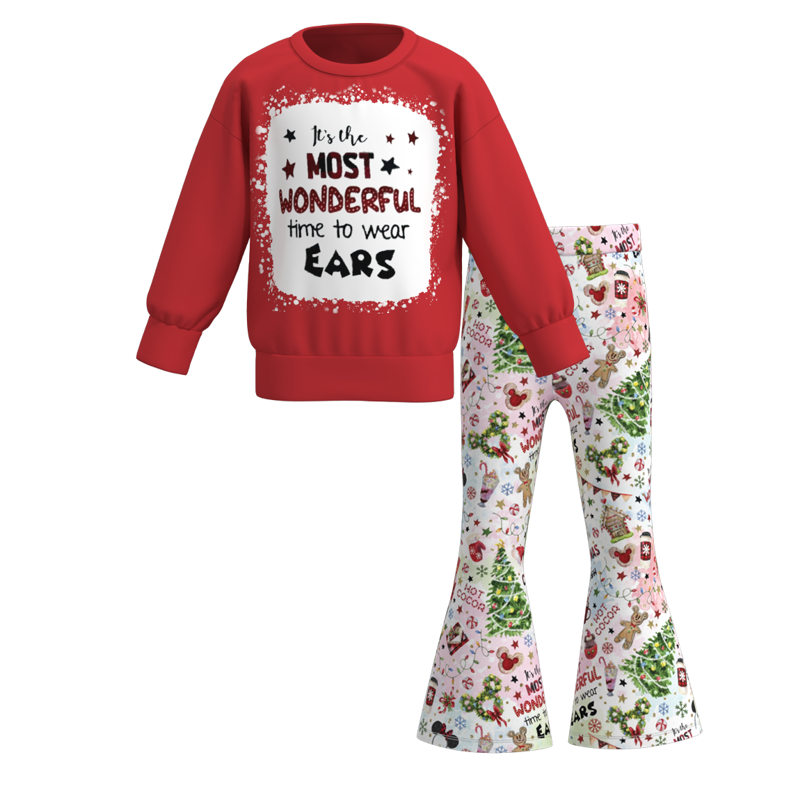 (Pre Order)Girls Christmas Print Sweatshirt Bell Pants Set