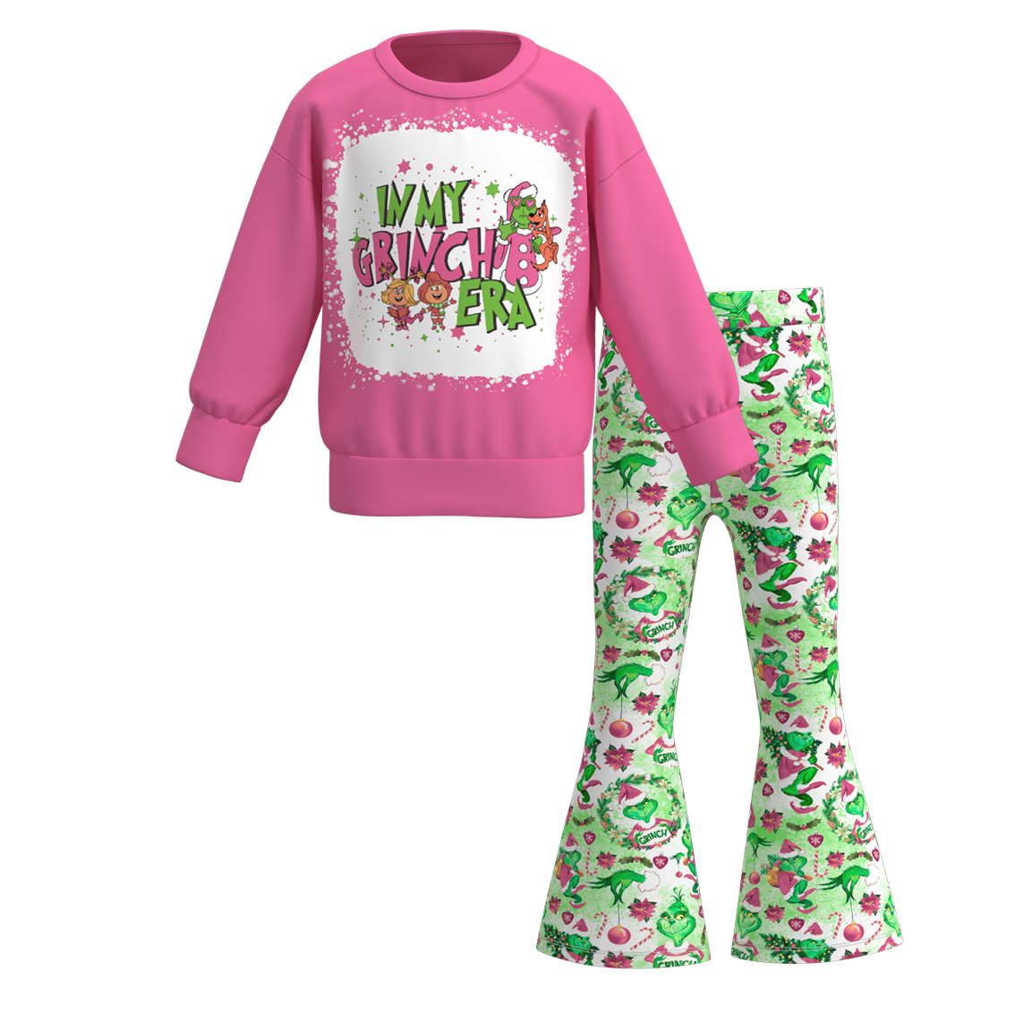 (Pre Order)Girls Christmas Print Sweatshirt Bell Pants Set