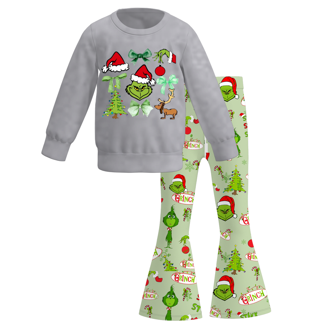 (Pre Order)Girls Christmas Cartoon Print Sweatshirt Bell Pants Set