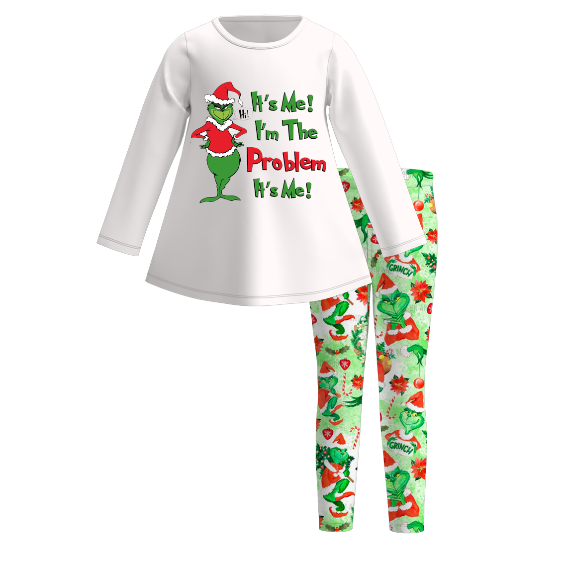 (Pre Order)Girls Christmas Cartoon Print Outfit Set