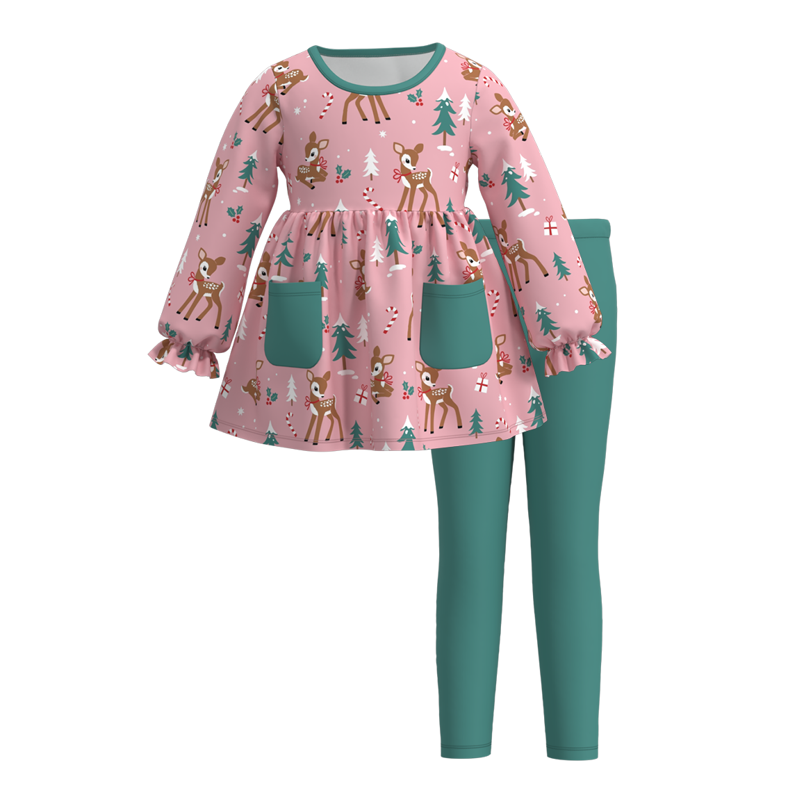 (Pre Order)Girls Christmas Print Outfit Set