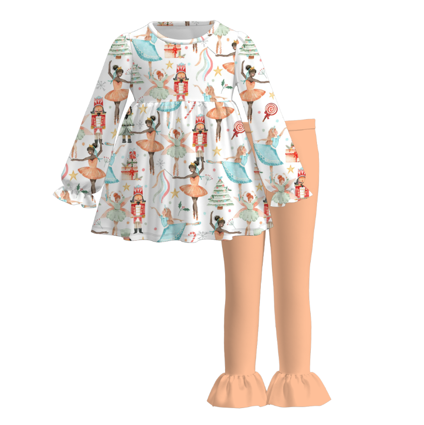 (Pre Order)Girls Christmas Nutcracker Print Outfit Set