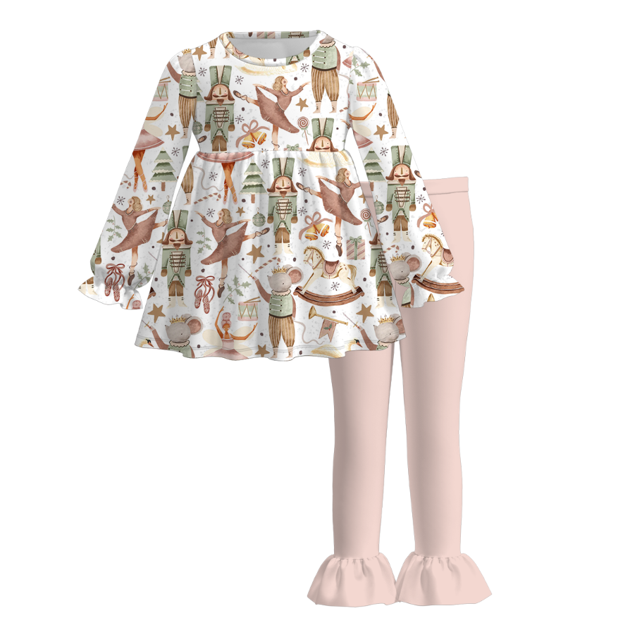 (Pre Order)Girls Christmas Nutcracker Print Outfit Set