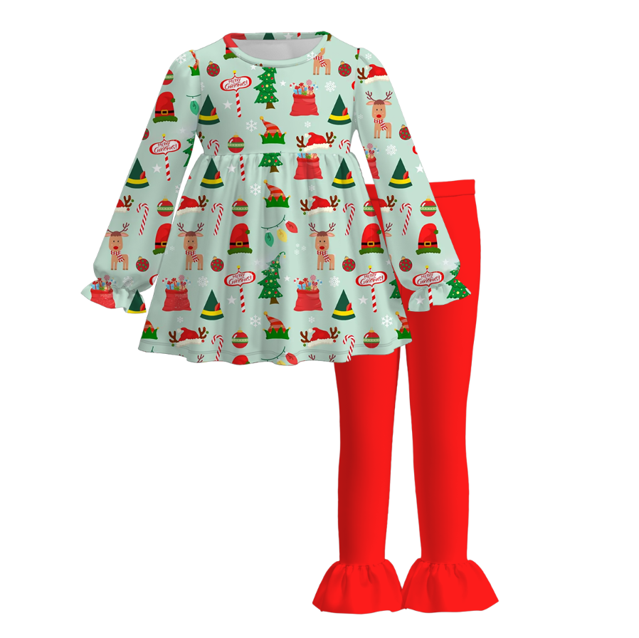 (Pre Order)Girls Christmas Nutcracker Print Outfit Set