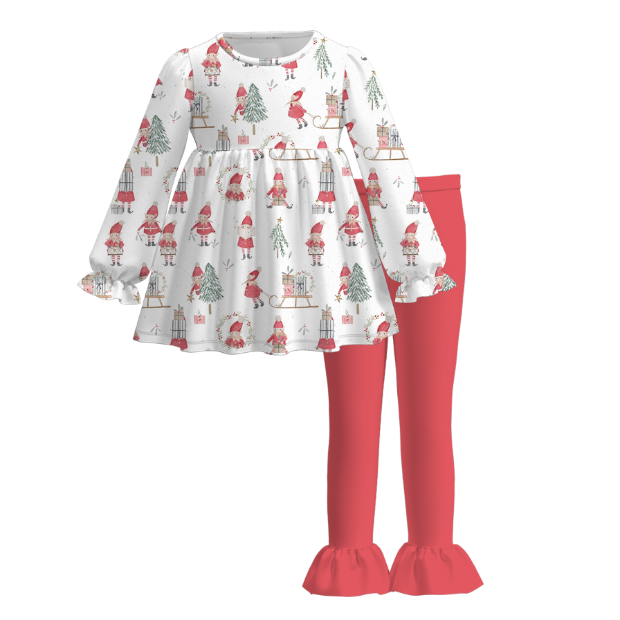 (Pre Order)Girls Christmas Nutcracker Print Outfit Set