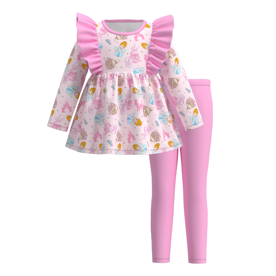 (Pre Order)Girls Valentine's Day Cartoon Print Outfit Set