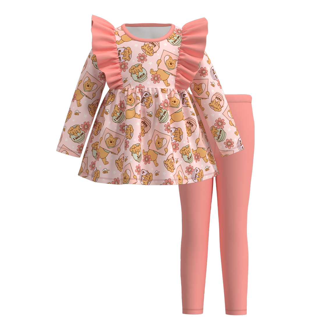 (Pre Order)Girls Valentine's Day Cartoon Print Outfit Set