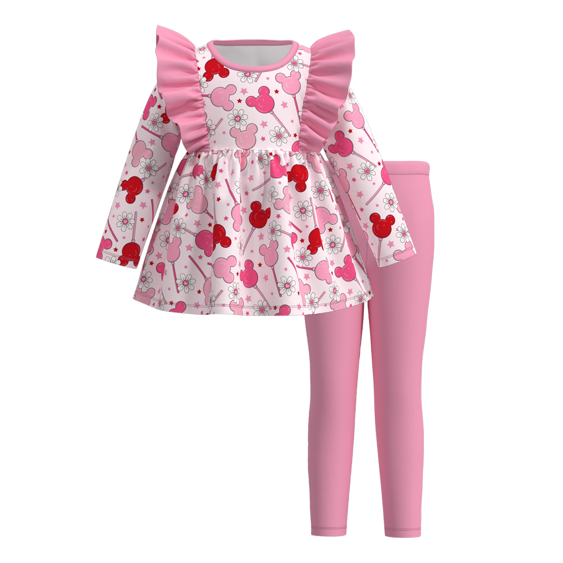 (Pre Order)Girls Valentine's Day Cartoon Print Outfit Set