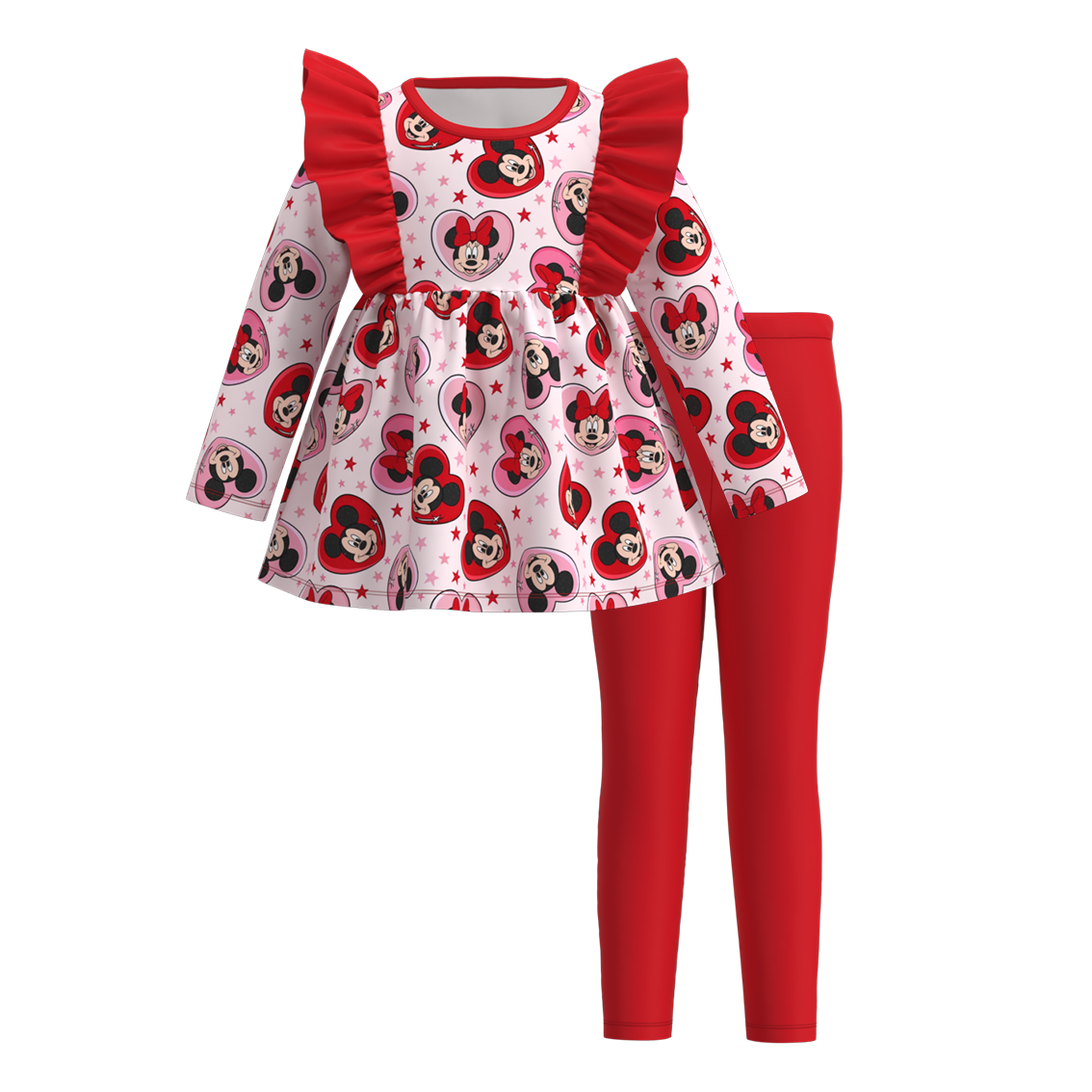 (Pre Order)Girls Valentine's Day Cartoon Print Outfit Set