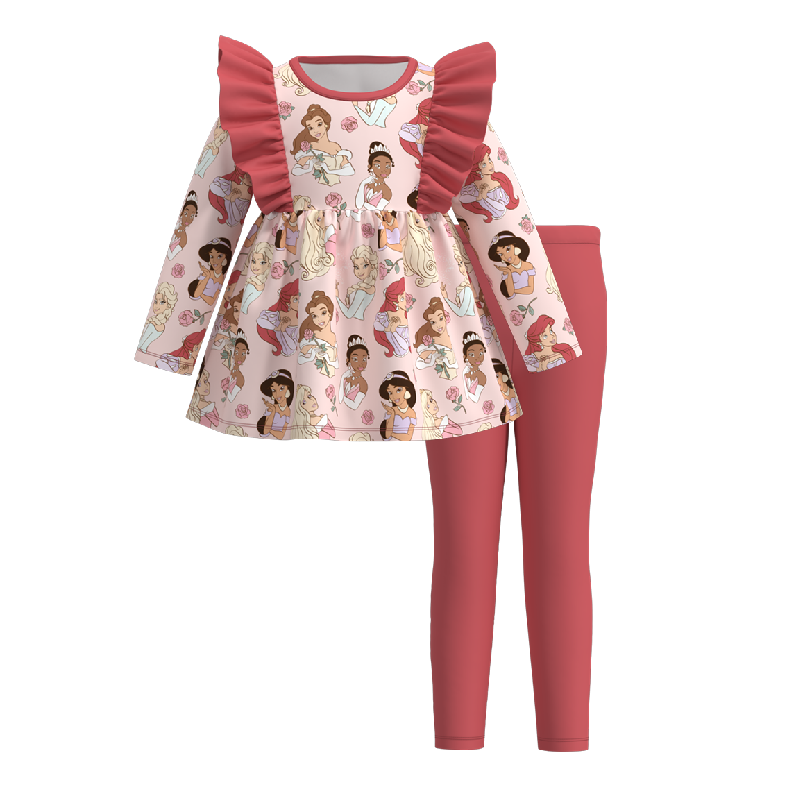 (Pre Order)Girls Valentine's Day Cartoon Print Outfit Set