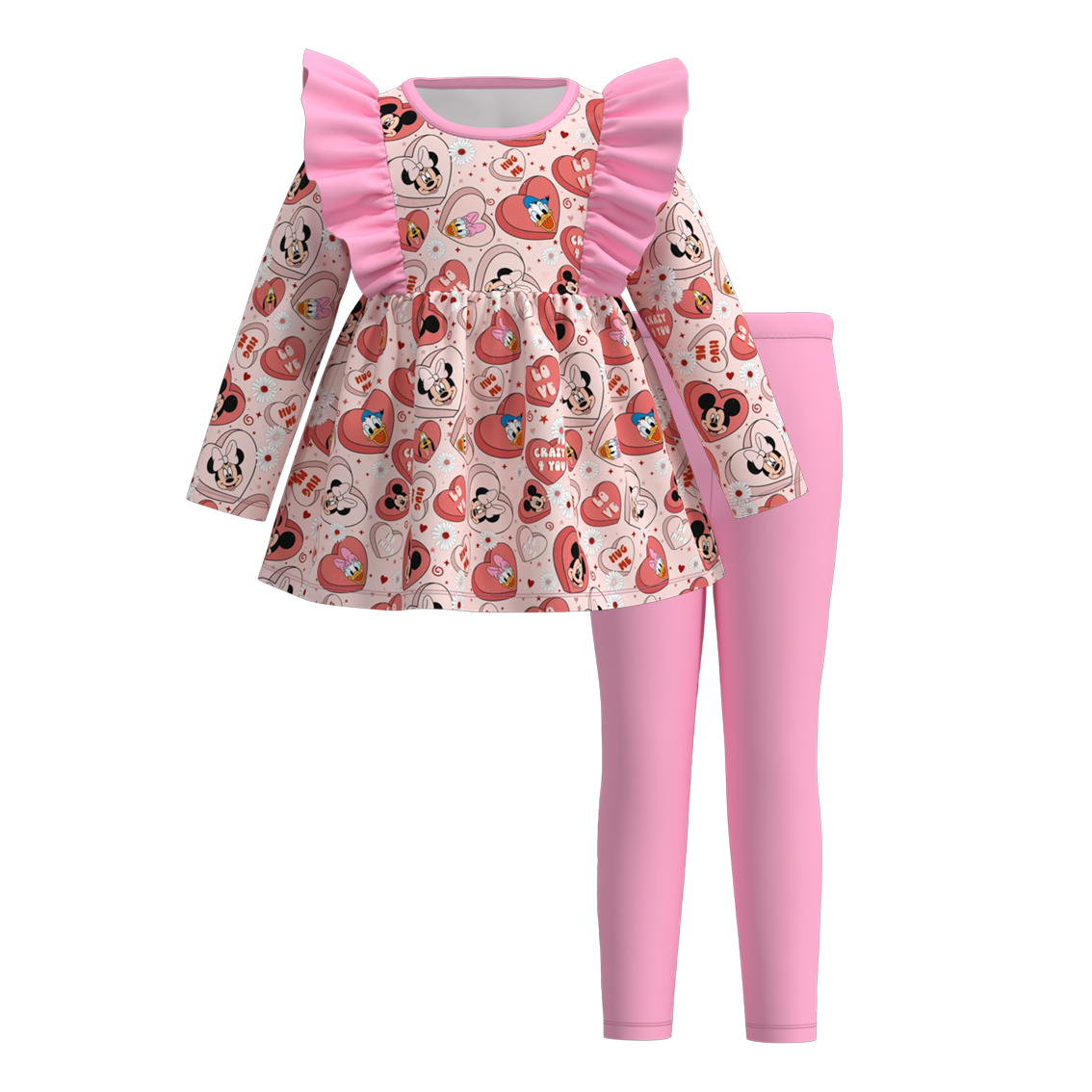 (Pre Order)Girls Valentine's Day Cartoon Print Outfit Set