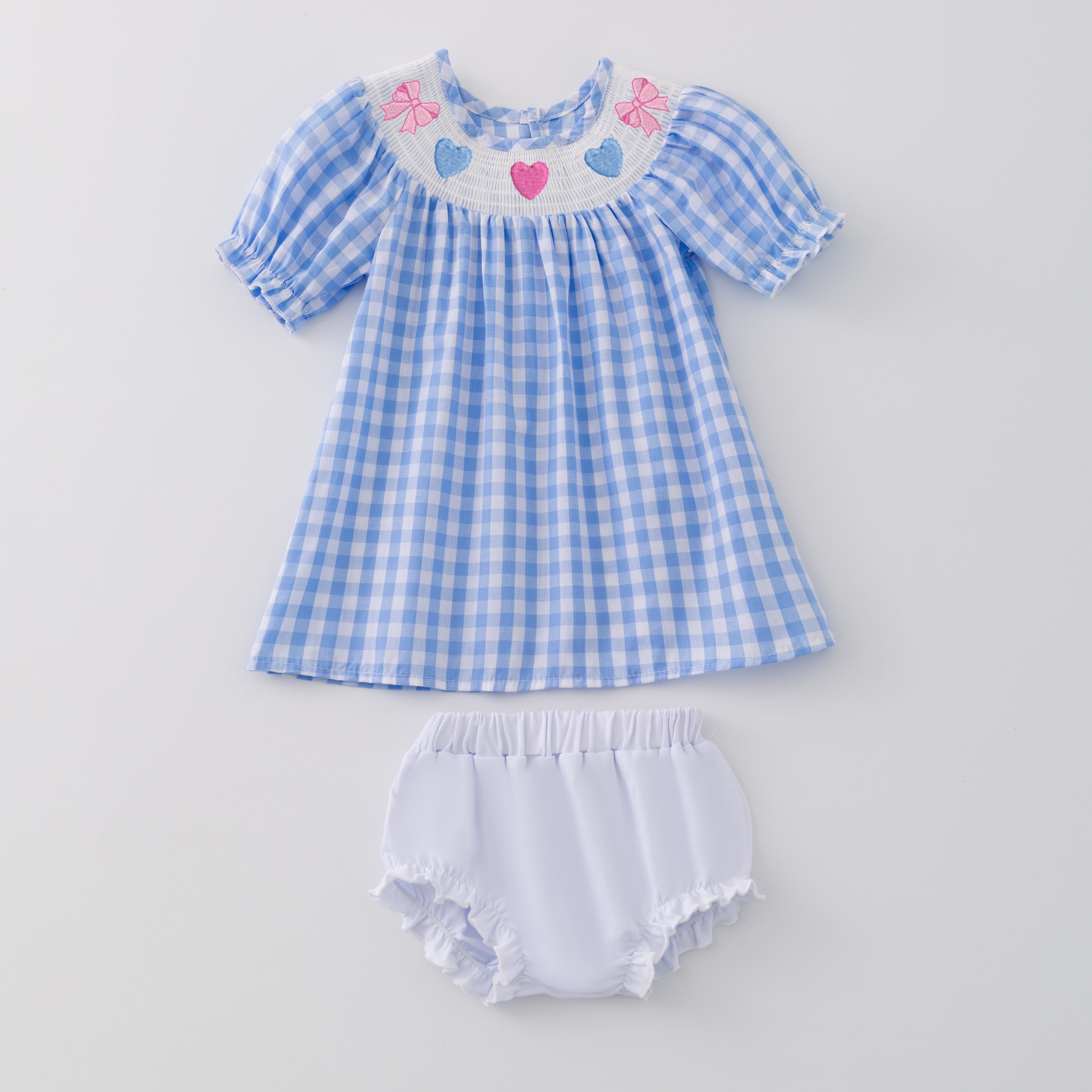 (Pre Order)Girls and Boys Valentine's Day Embroidery Smocked Dress Romper Outfit