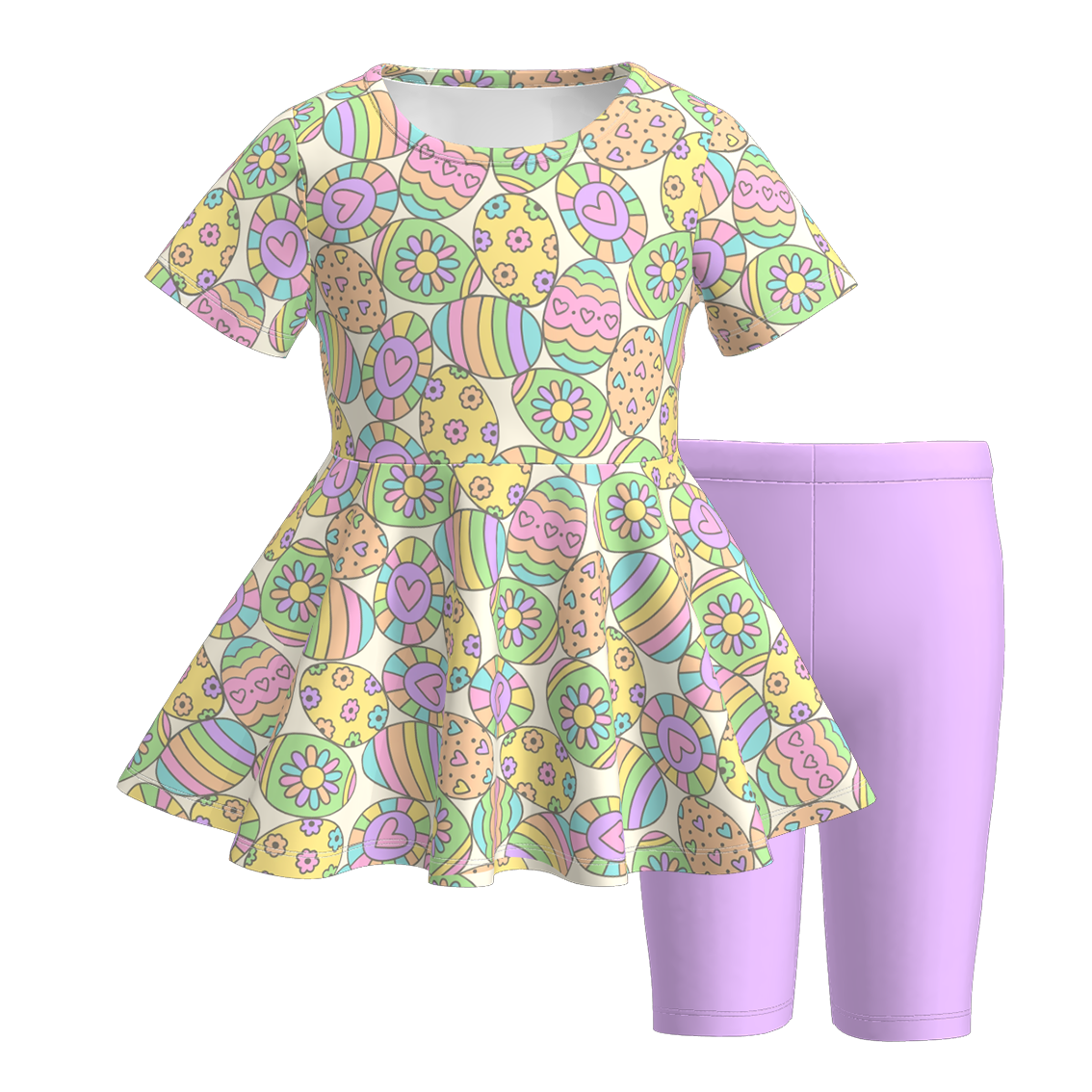 (Pre Order)Girls Easter Print Top Solid Color Shorts Set