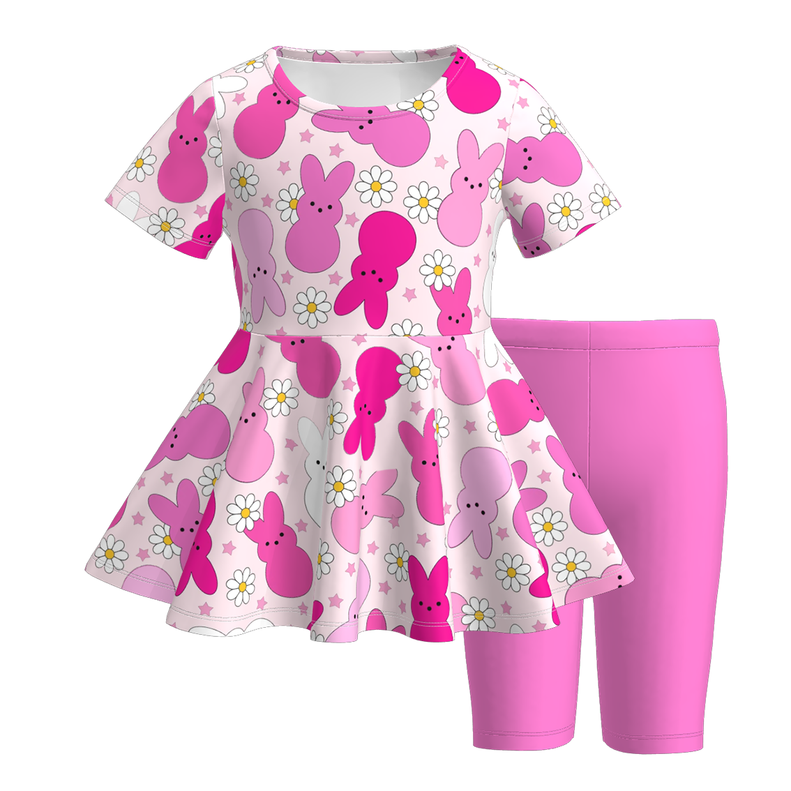 (Pre Order)Girls Easter Print Top Solid Color Shorts Set