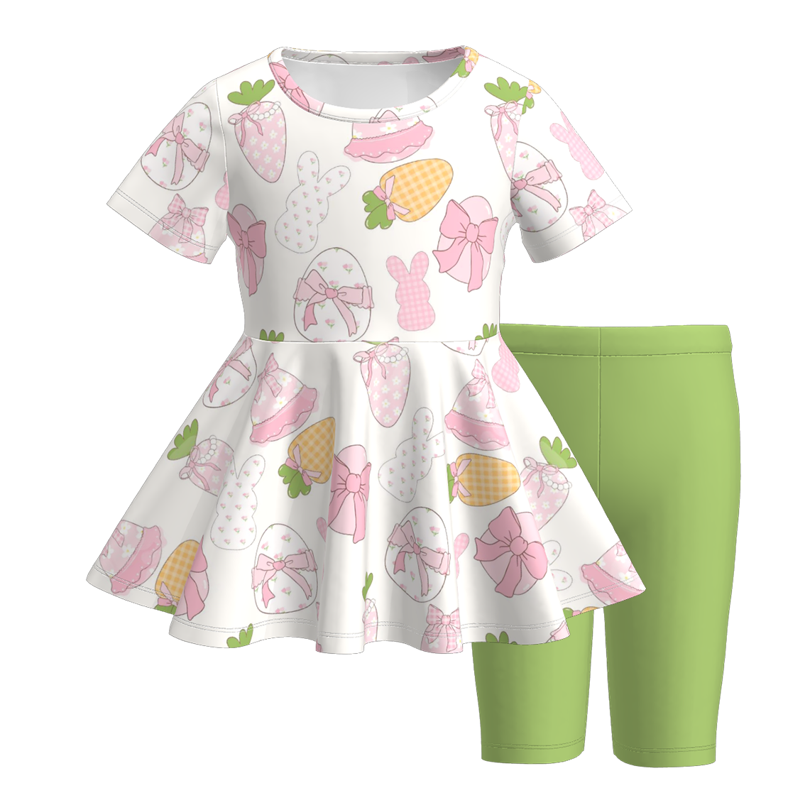 (Pre Order)Girls Easter Print Top Solid Color Shorts Set
