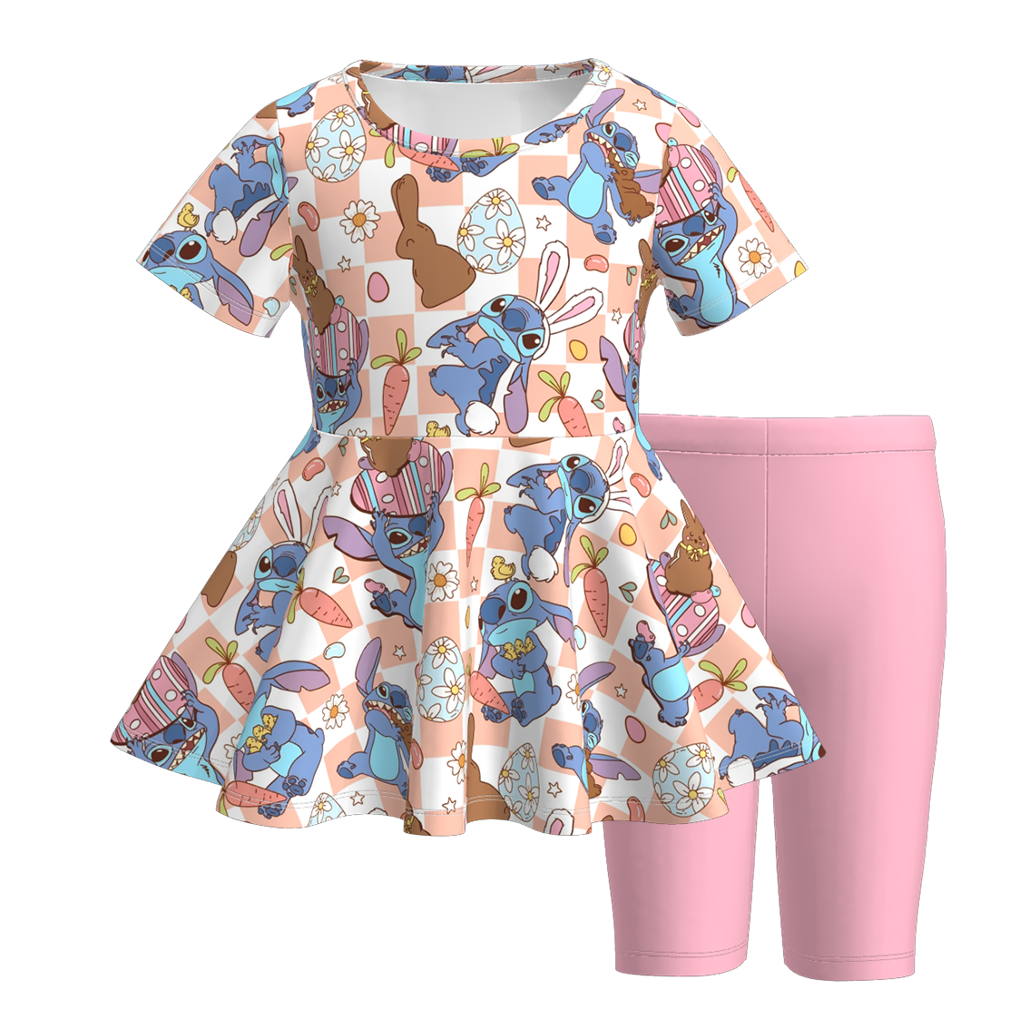 (Pre Order)Girls Easter Print Top Solid Color Shorts Set
