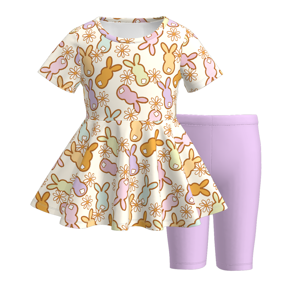 (Pre Order)Girls Easter Print Top Solid Color Shorts Set