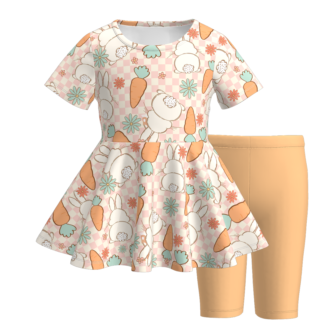 (Pre Order)Girls Easter Print Top Solid Color Shorts Set