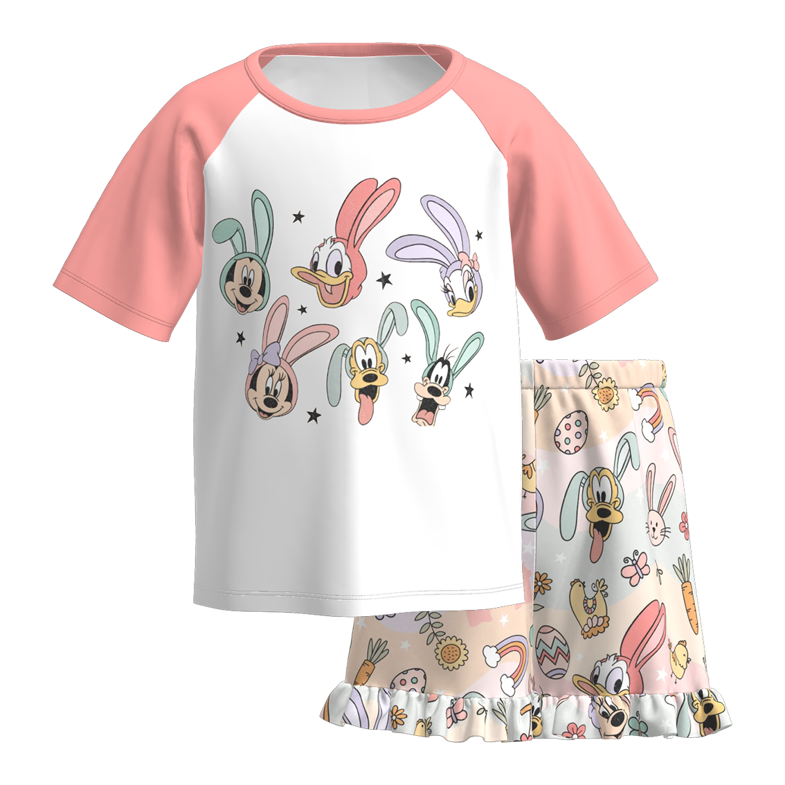 (Pre Order)Girls Easter Bunny Print Shorts Set