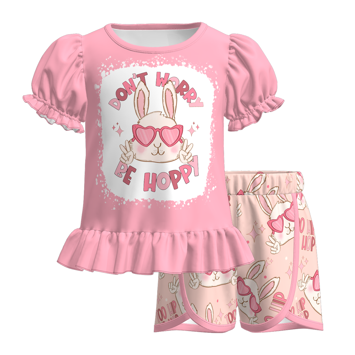 (Pre Order)Girls Easter Bunny Print Shorts Set