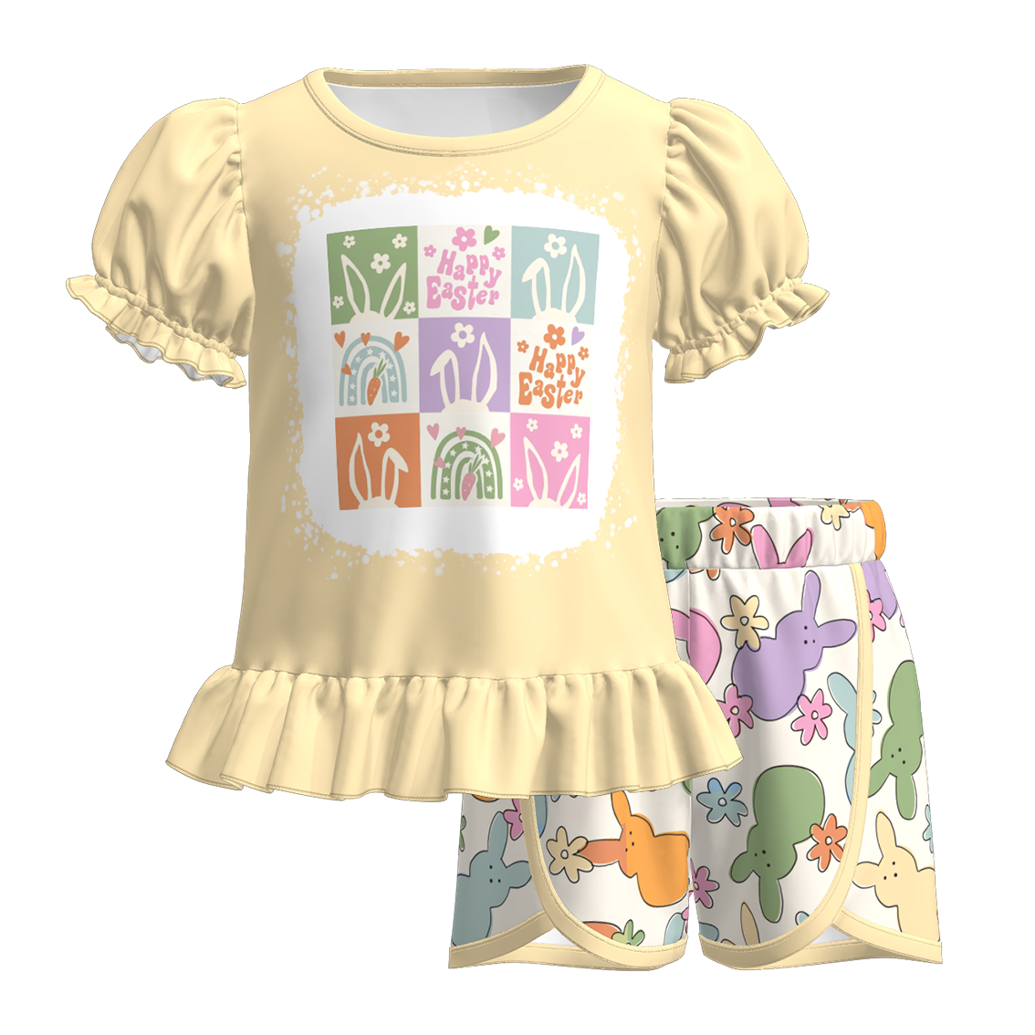 (Pre Order)Girls Easter Bunny Print Shorts Set