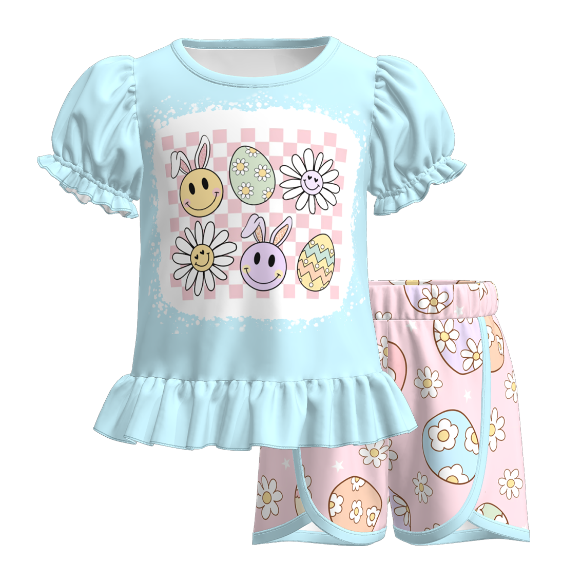 (Pre Order)Girls Easter Bunny Print Shorts Set