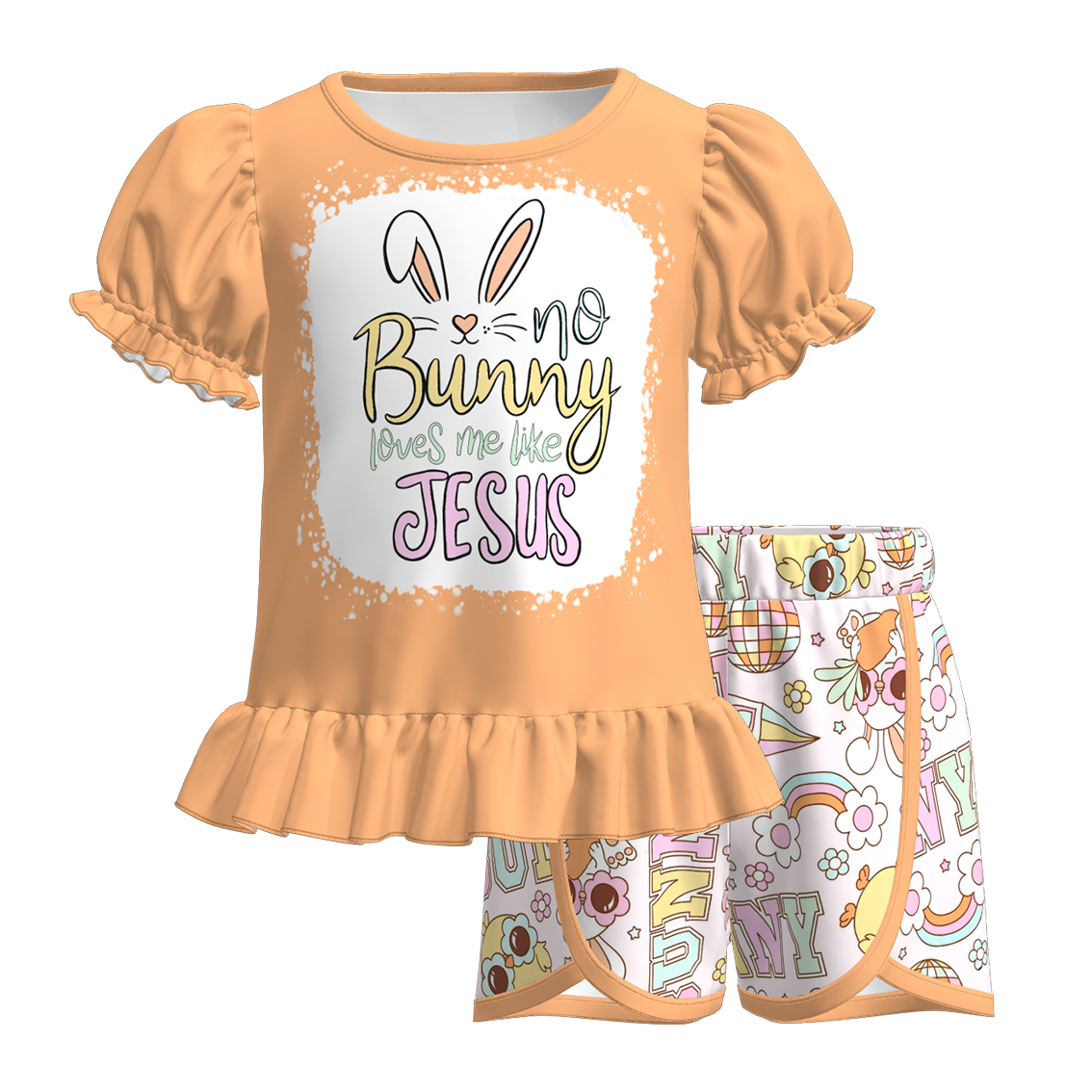 (Pre Order)Girls Easter Bunny Print Shorts Set