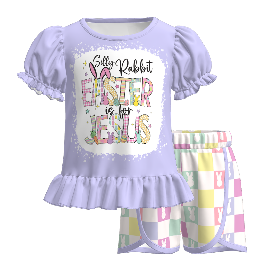 (Pre Order)Girls Easter Bunny Print Shorts Set
