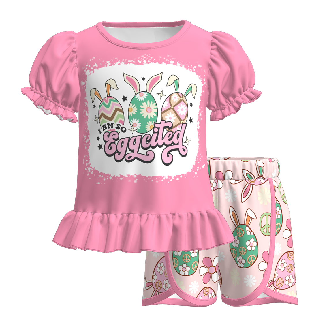 (Pre Order)Girls Easter Bunny Print Shorts Set