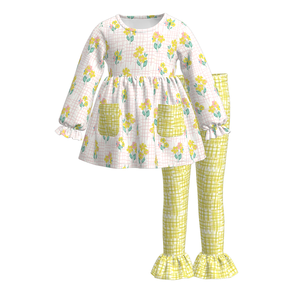 (Pre Order)Girls Spring Floral Print Outfit Set
