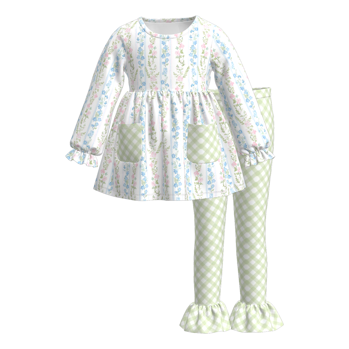 (Pre Order)Girls Spring Floral Print Outfit Set