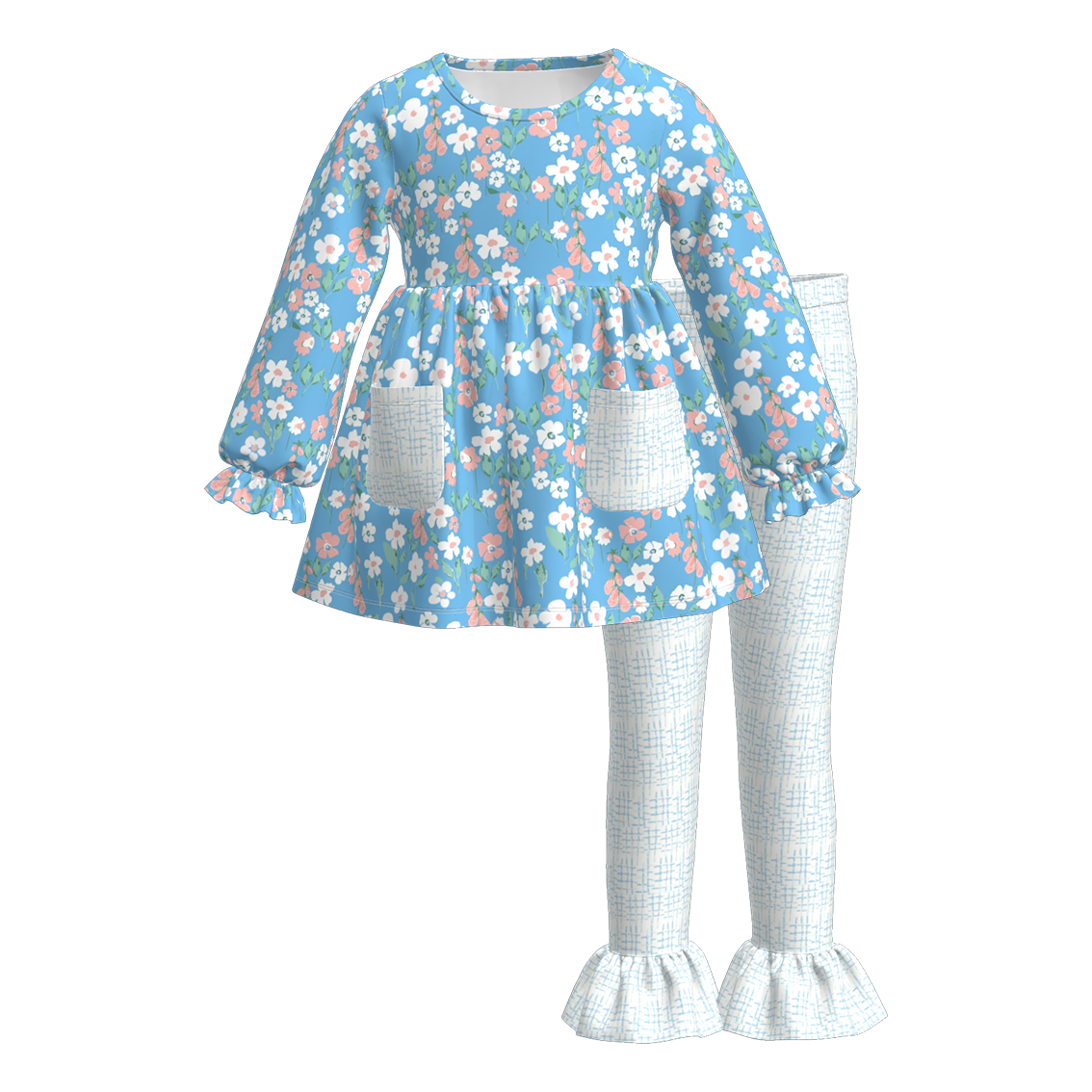 (Pre Order)Girls Spring Floral Print Outfit Set