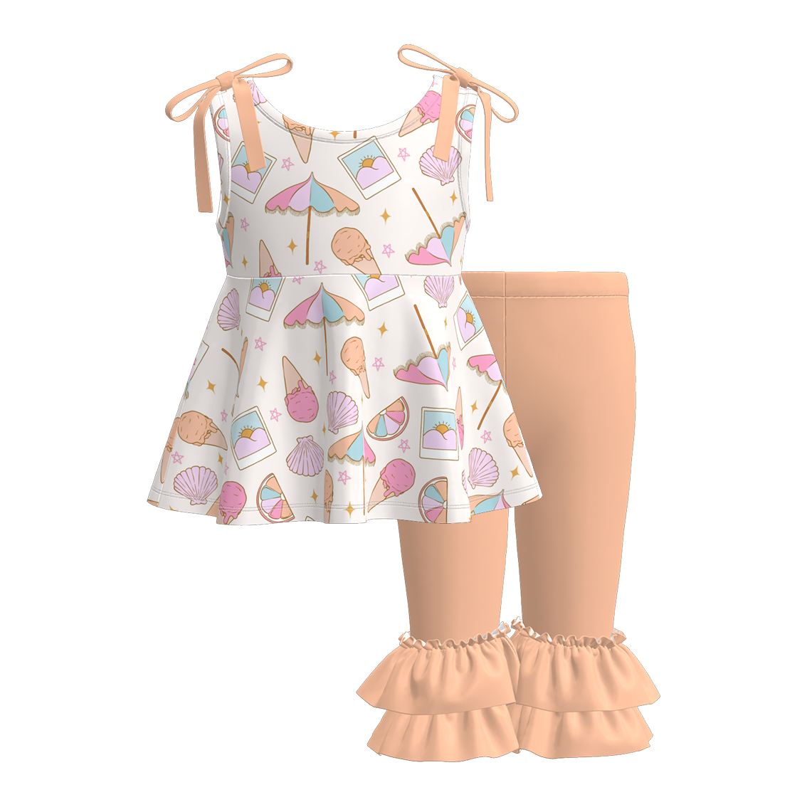 (Pre Order)Girls Summer Print Halter Top and Capris Set