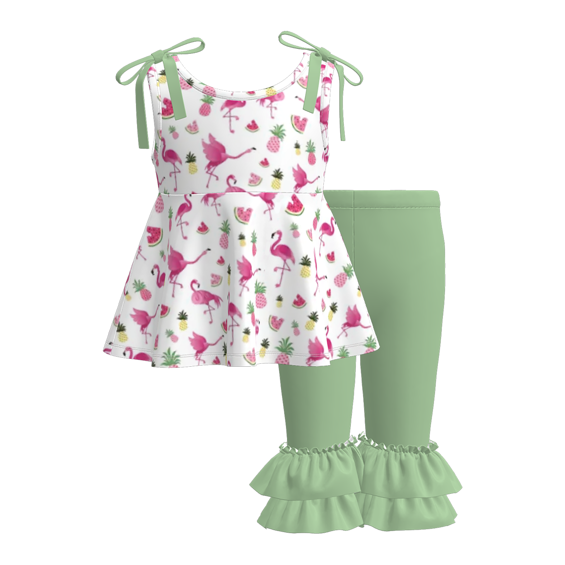 (Pre Order)Girls Summer Print Halter Top and Capris Set