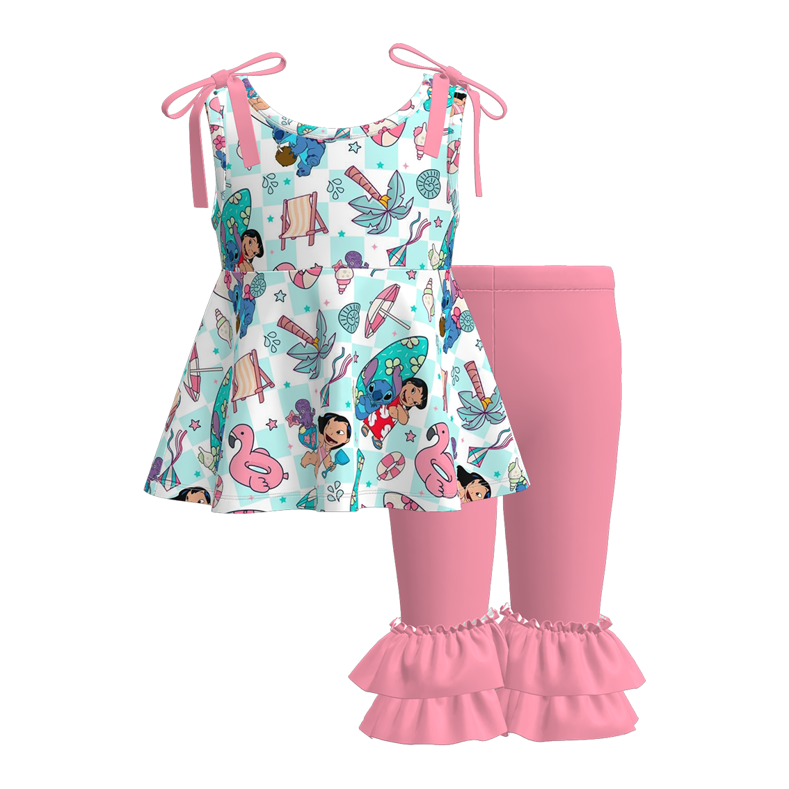 (Pre Order)Girls Summer Print Halter Top and Capris Set