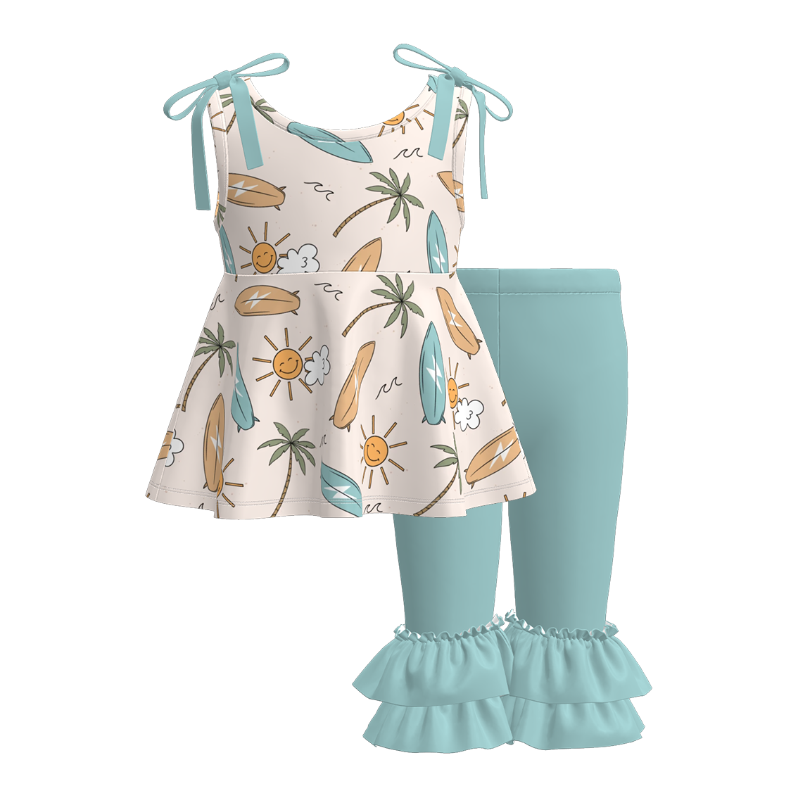 (Pre Order)Girls Summer Print Halter Top and Capris Set