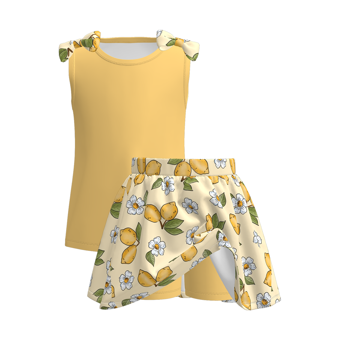(Pre Order)Girls Summer Print Bow Top Skort Set