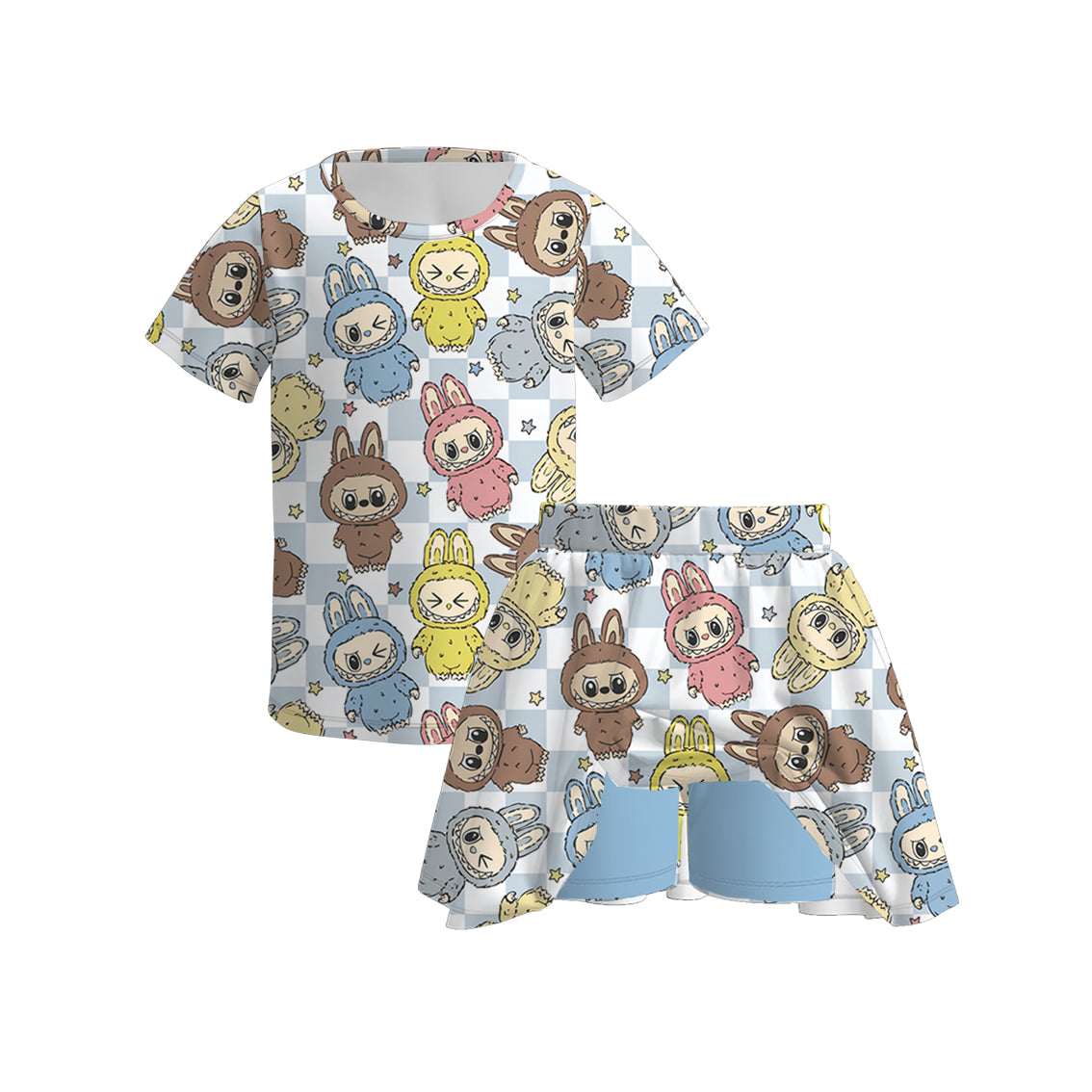 (Pre Order)Girls Summer Cartoon Print Skort Set