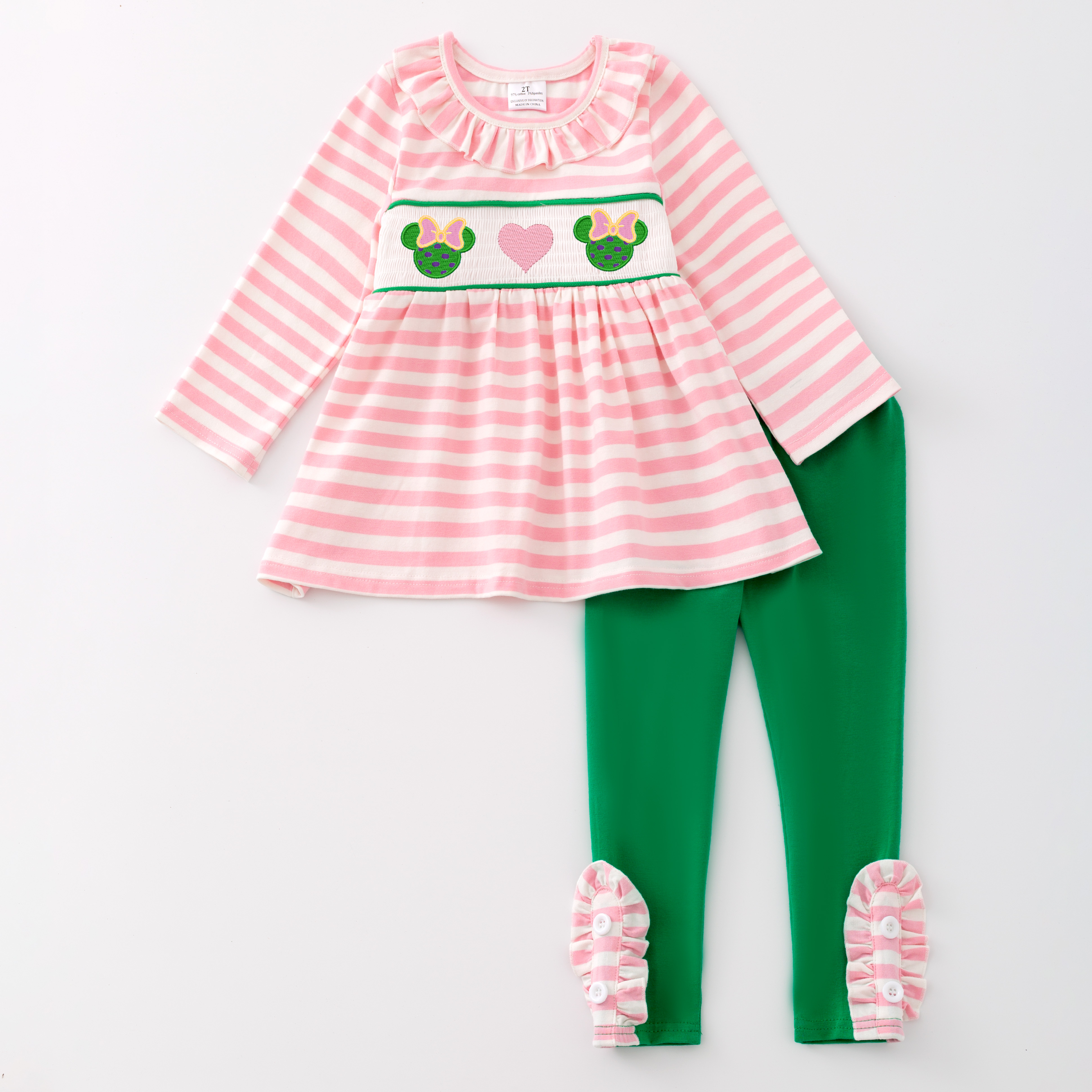 (Pre Order)Girls St. Patrick's Day and Mardi Gras Embroidery Smocked Outfit Set