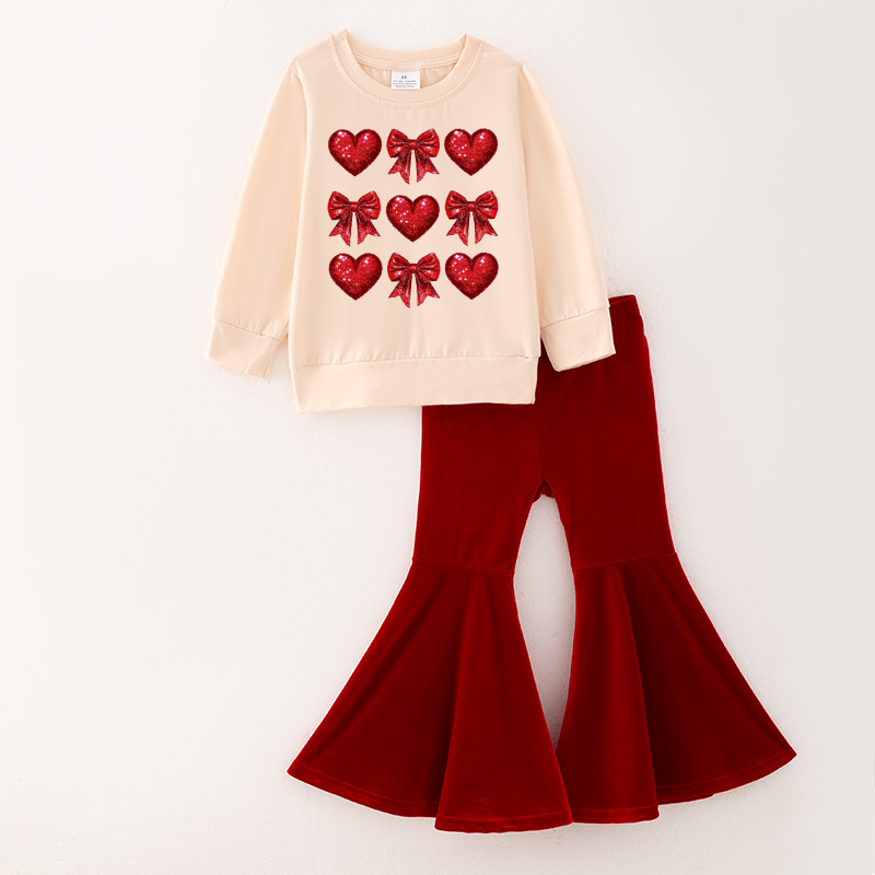 (Pre Order)Girls Valentine's Day Print Outfit Set