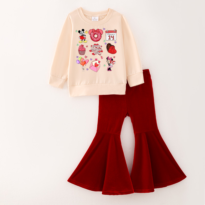 (Pre Order)Girls Valentine's Day Print Outfit Set