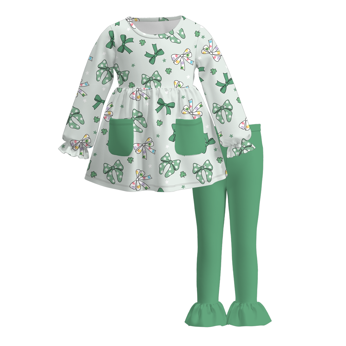 (Pre Order)Girls St.Patrick's Day Shamrock Print Outfit Set
